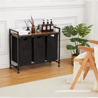 Garvee Cesto portabiancheria con 3 tasche rimovibili, contenitore per bagno e camera da letto, 130 l, tessuto Oxford e metallo in legno