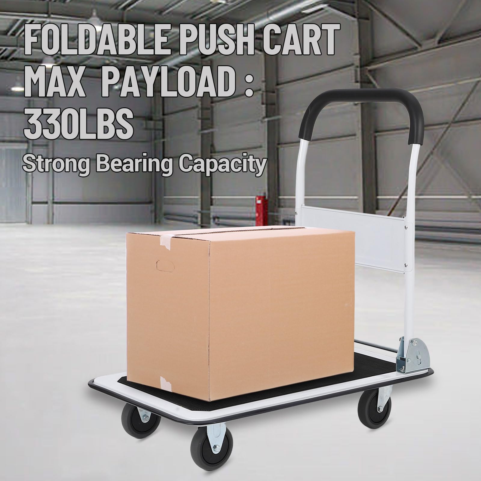 Carrello a mano con piattaforma pieghevole Garvee, capacità di carico di 150 kg, ruote in acciaio e gomma, maniglia comoda, ufficio e magazzino