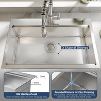 Lavello da cucina Garvee a incasso con rubinetto a molla estraibile, vasca singola in acciaio inossidabile da 30x18x9", accessori, per piano di lavoro della cucina