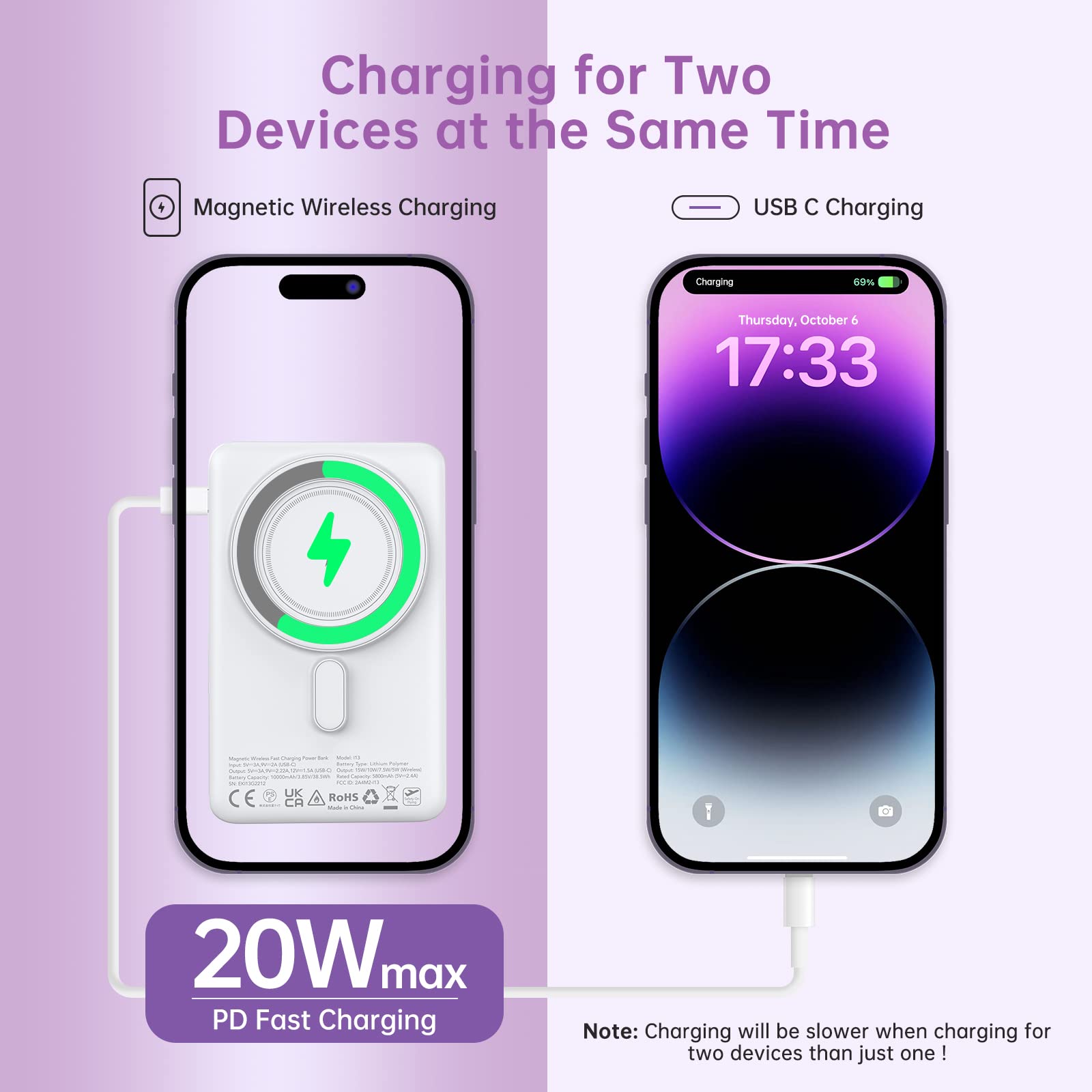 Caricabatterie portatile wireless Garvee da 10000 mAh, magnetico, 20 W, PD, ricarica rapida, supporto in metallo, leggero, compatibile con iPhone 12-15 da viaggio