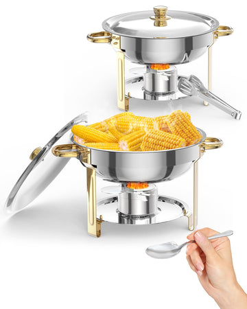 Vassoi riscaldanti per buffet Garvee da 2 pezzi, 5 litri, in acciaio inox, con porta-coperchi per feste, matrimoni, eventi, colore oro