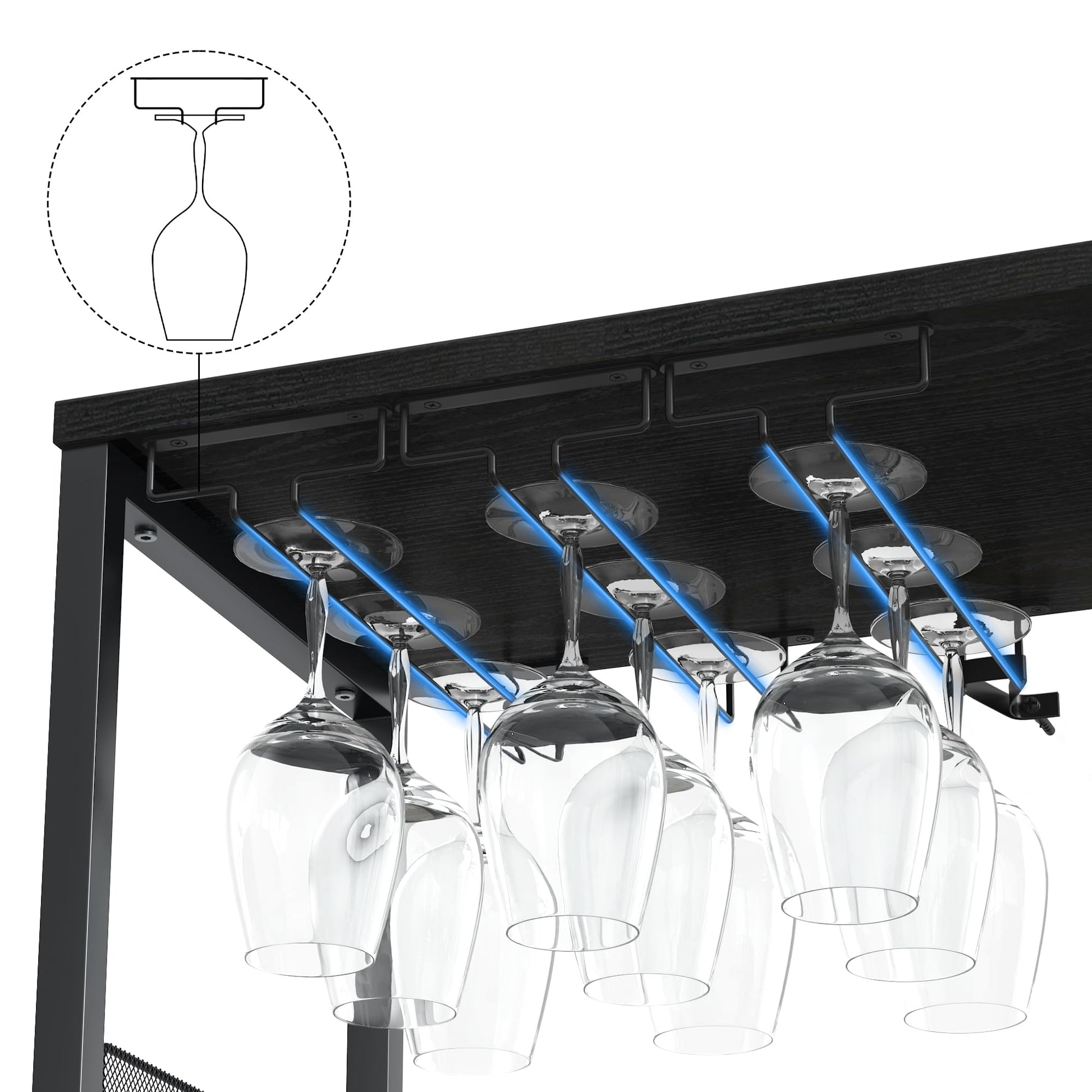 Mobile bar per vino Garvee con luce LED, ripiani regolabili, porta a rete, MDF e metallo, 36 pollici, cucina e sala da pranzo, base stabile, nero