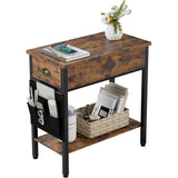 Tavolino laterale GARVEE con cassetto e tasca in tessuto - Comodino versatile in stile retrò per soggiorno e camera da letto (60x32x60 cm, marrone scuro) - Marrone scuro