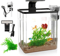 Kit per acquario piccolo Garvee da 2,6 galloni per pesci Betta con luce LED, generatore di ossigeno, acrilico, filtro silenzioso per ufficio e casa, trasparente