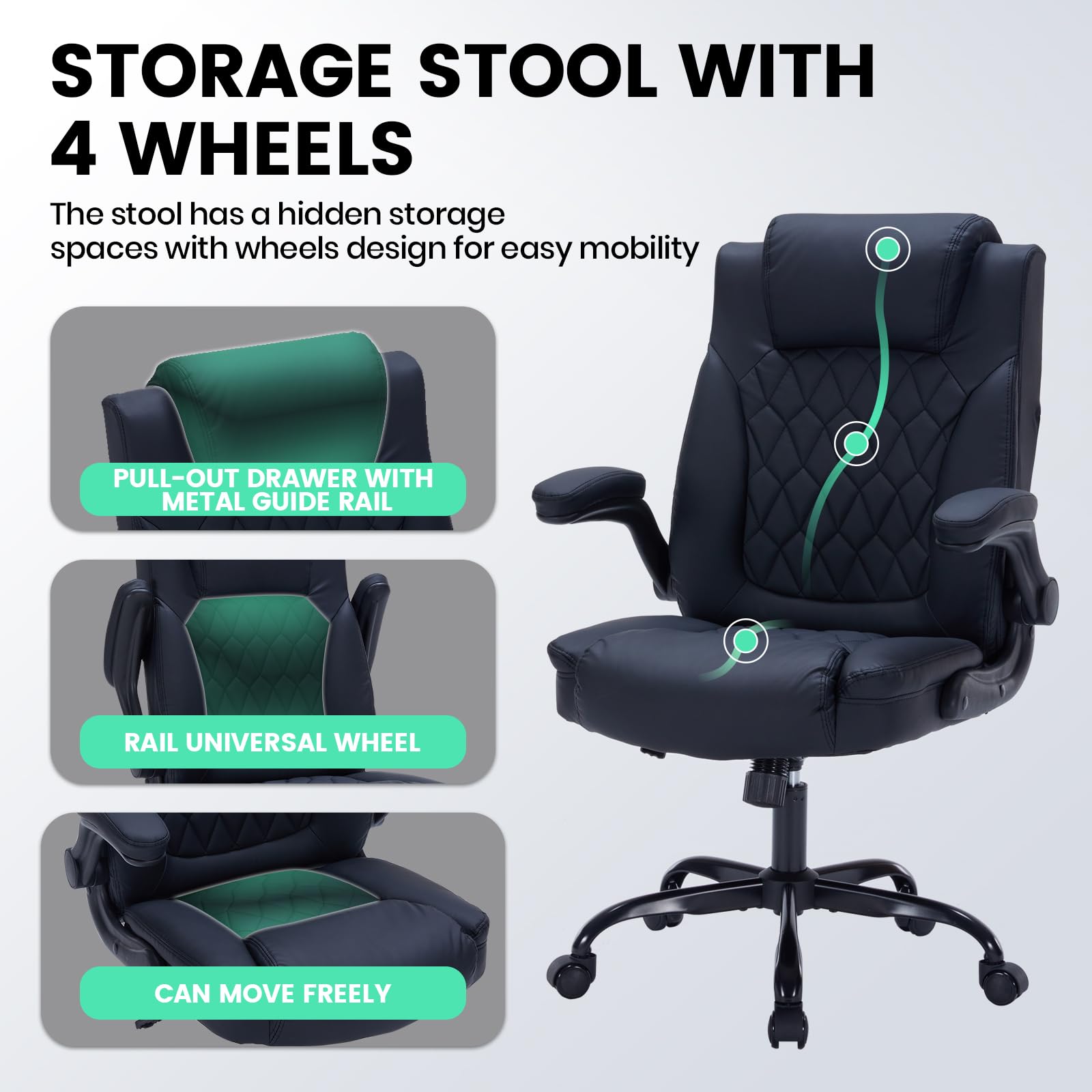 Garvee Sedia Da Ufficio Ergonomica In Pelle PU Nera Con Supporto Lombare Regolabile Confortevole Design Moderno Per Ufficio E Studio