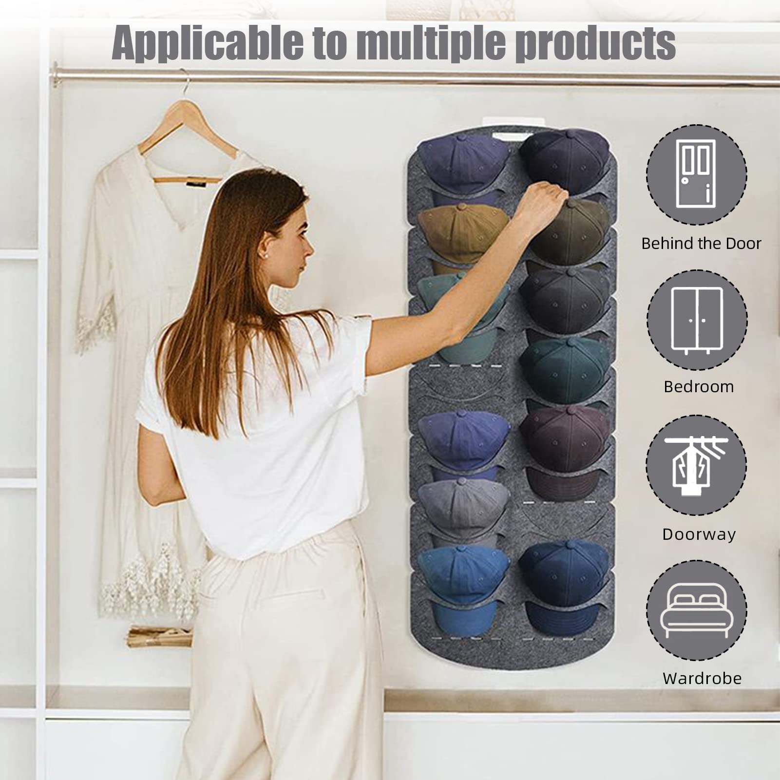 Garvee Set 2 Porta Cappelli Baseball Pieghevoli in Feltro, Organizer da Muro, Salvaspazio, Ideale per Armadi e Porte, Grigio