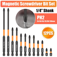 Garvee Set 12Pz Punte Cacciavite Impatto PH2 Magnetiche, Acciaio S2, Uso Professionale, 1/4" Esagono, Nero