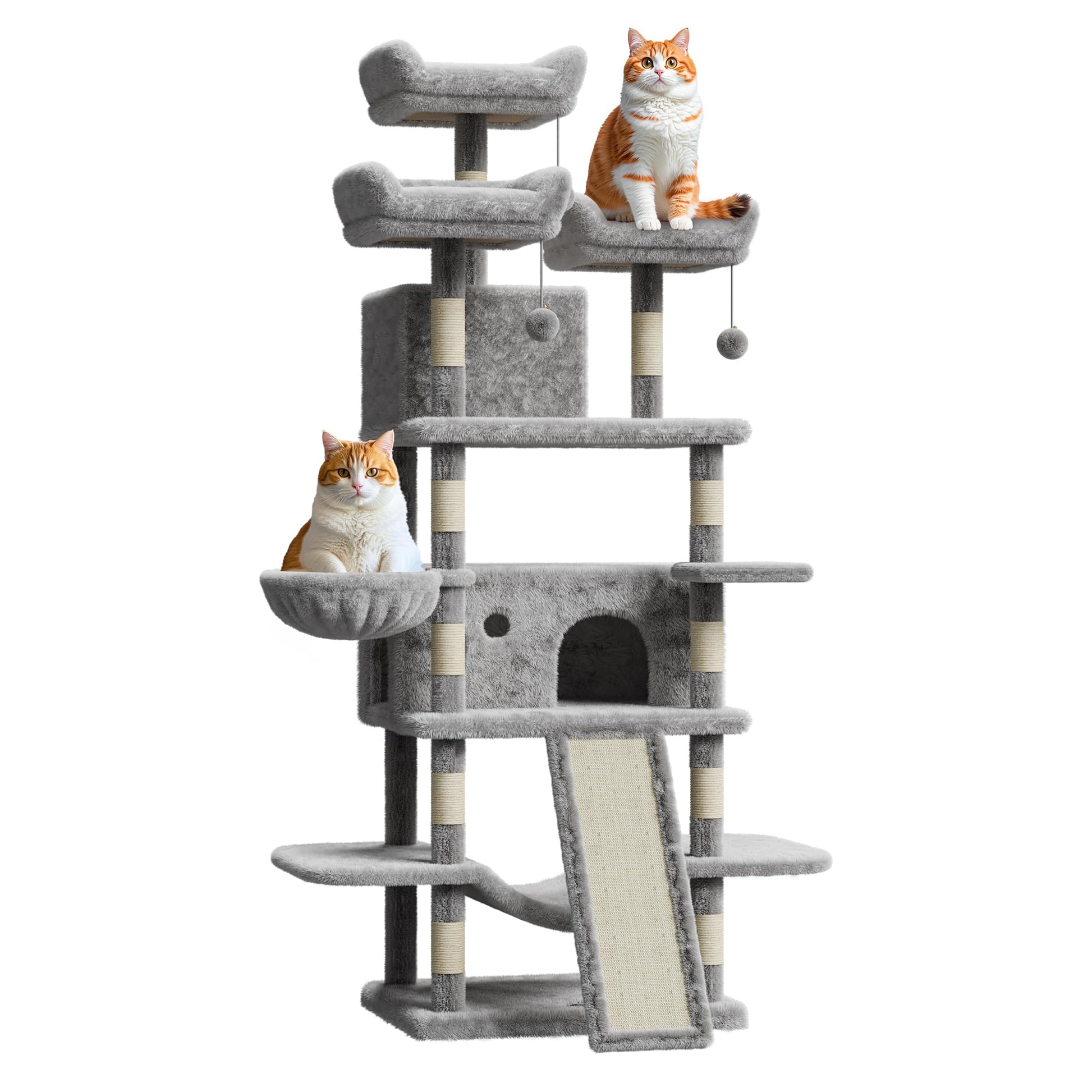 Albero per gatti Garvee Large Multi-Level da 68,5" per gatti di grandi dimensioni, 9 kg+, torre robusta con tiragraffi in sisal e amache, realizzato in legno e peluche per uso interno.
