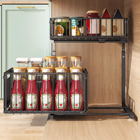 Organizzatore sottolavello Garvee con sistema di ripiani scorrevoli a 2 livelli, altezza regolabile, struttura in acciaio, antiscivolo, nero per cucina e bagno, 26,7 cm di larghezza x 37,2 cm di profondità x 41,9 cm-48,9 cm di altezza