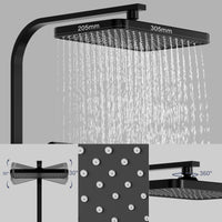 GARVEE Doccia a pioggia senza rubinetto con mensola – Colonna doccia regolabile in acciaio inox nero 30x20,5 cm