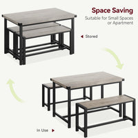 Set da pranzo Garvee per 4 persone con 2 panche, robusto MDF e acciaio, grigio, cucina e sala da pranzo, salvaspazio