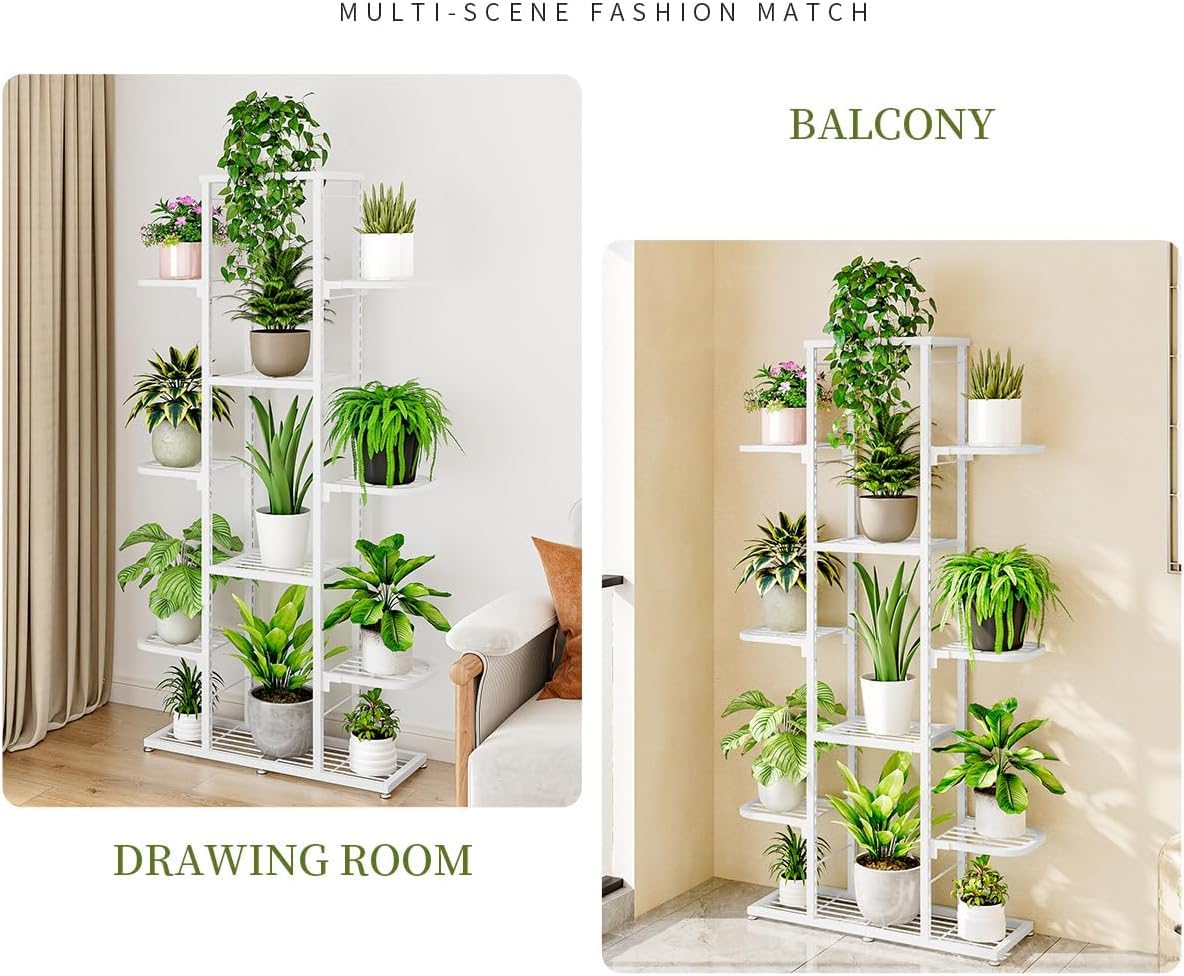 Supporto per piante in metallo Garvee a 7 ripiani con piedini regolabili, impermeabile, design angolare per soggiorno, balcone, giardino, salvaspazio, nero