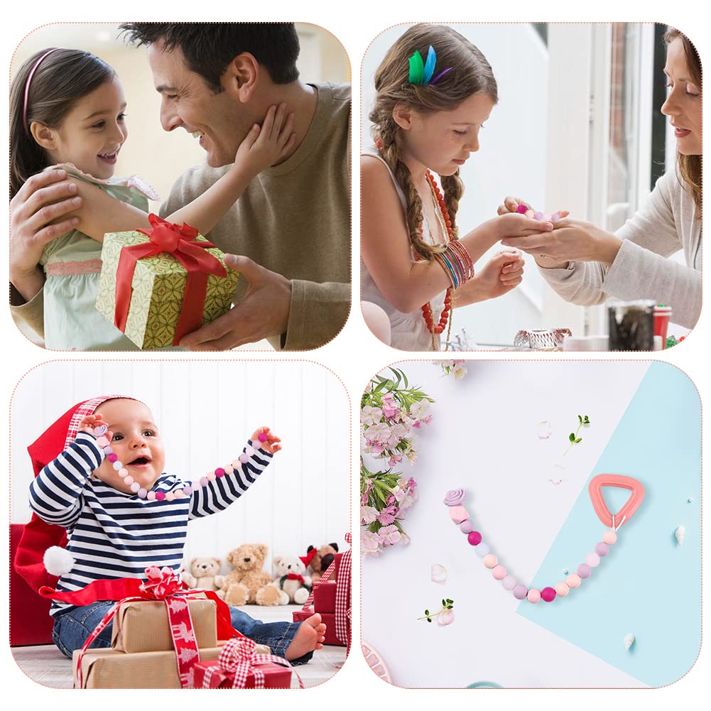 Garvee Set di perline in silicone fai da te, 200 pezzi, kit portachiavi, rosa, corda da 5 m, perline rotonde e poligonali, forniture per gioielli, kit artigianale, idea regalo