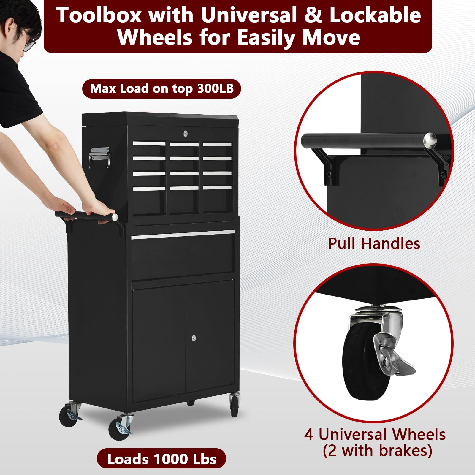 Carrello portautensili Garvee 5 cassetti in metallo con ruote 2 in 1 staccabile per ufficio e garage 21.85"P x 12.4"L x 26.57"A