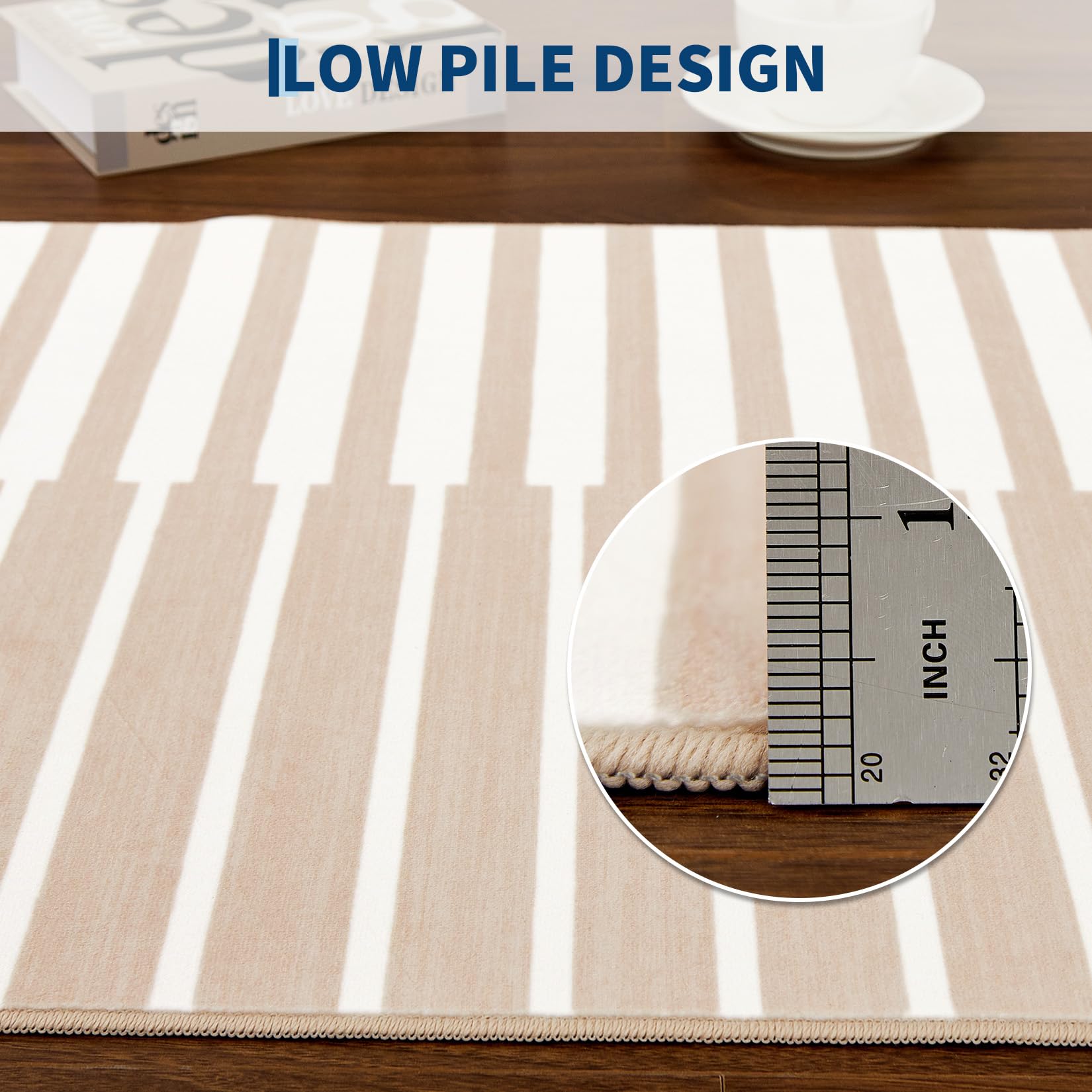 Tappeto lavabile Garvee 80x150 per corridoio, tappeto per soggiorno a pelo corto, antiscivolo, morbido, moderno, per camera da letto, cucina, beige