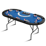 Garvee Tavolo Poker Ovale per 10 Giocatori con 9 Portabicchieri Profondi, Bordo Imbottito, Gambe Pieghevoli per Feste e Campeggio Verde 207x107x75 cm Poliestere PVC - Blu