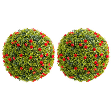 Garvee 20,5" Set di 2 palline di bosso artificiali con fiori rossi per balcone e giardino Materiale PE Verde