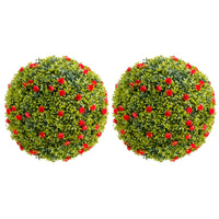Garvee 22,4" Set di 2 palle di bosso artificiali con fiori rossi per balcone e giardino Materiale PE resistente alle intemperie Verde
