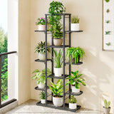 Supporto per piante in metallo Garvee a 7 ripiani, impermeabile, salvaspazio, piedini antiscivolo per soggiorno e balcone, versatile, nero - Grigio