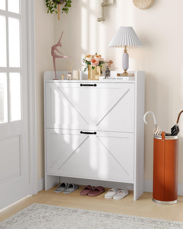 Garvee Scarpiera con 2 cassetti pieghevoli, scarpiera rustica per corridoio e ingresso, bianca, salvaspazio