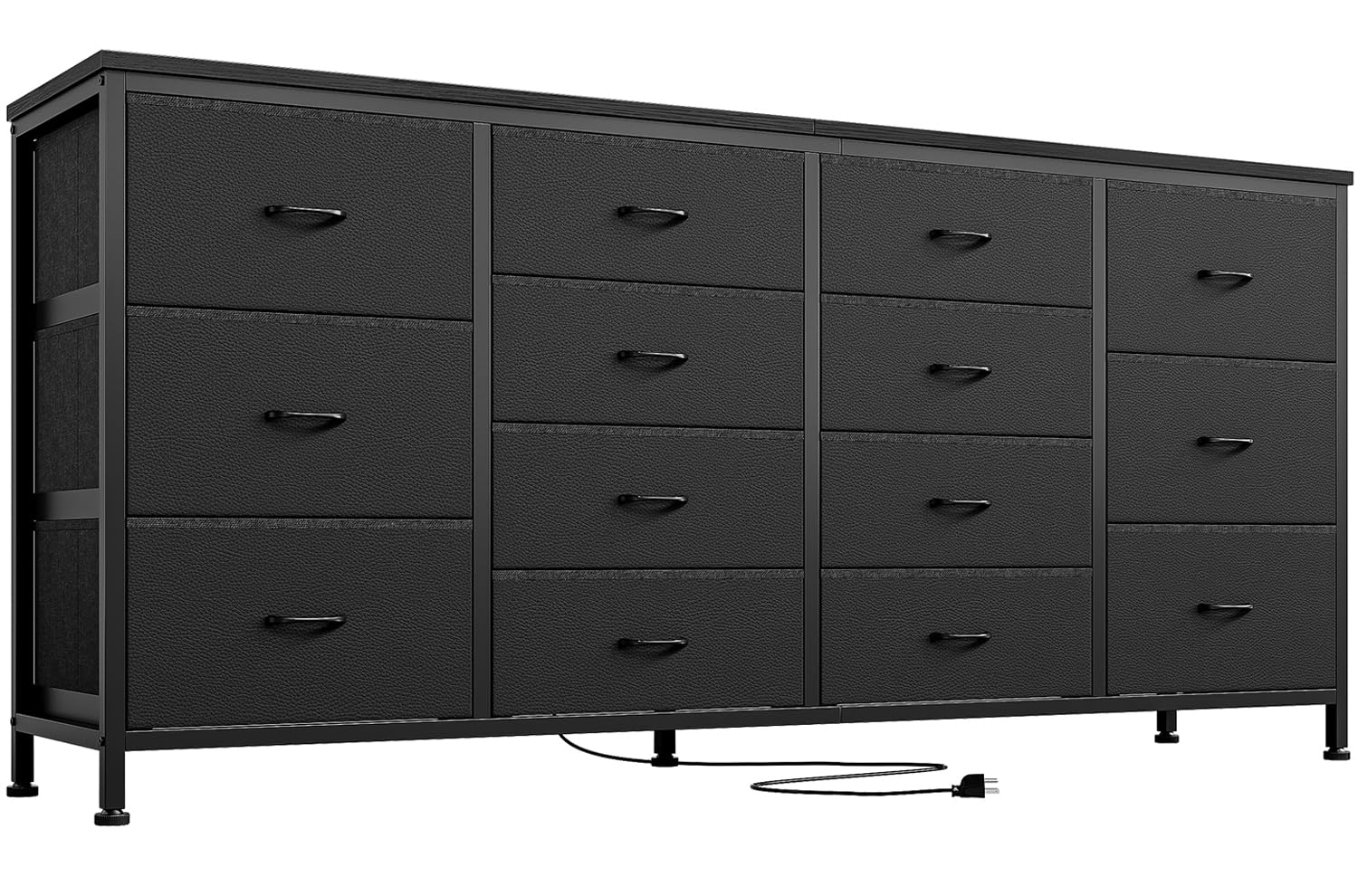 Mobile TV nero Garvee da 63" con 14 cassetti, prese di corrente, rivestimento in tessuto per soggiorno e camera da letto
