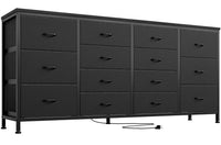 Mobile TV nero Garvee da 63" con 14 cassetti, prese di corrente, rivestimento in tessuto per soggiorno e camera da letto