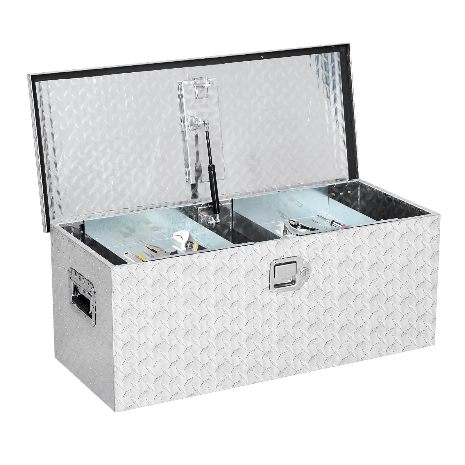 Cassetta portautensili in alluminio Garvee per camion con 2 scatole metalliche, robusta, con serratura, resistente alle intemperie, 36"x15"x14", argento, per pick-up, rimorchi, camper