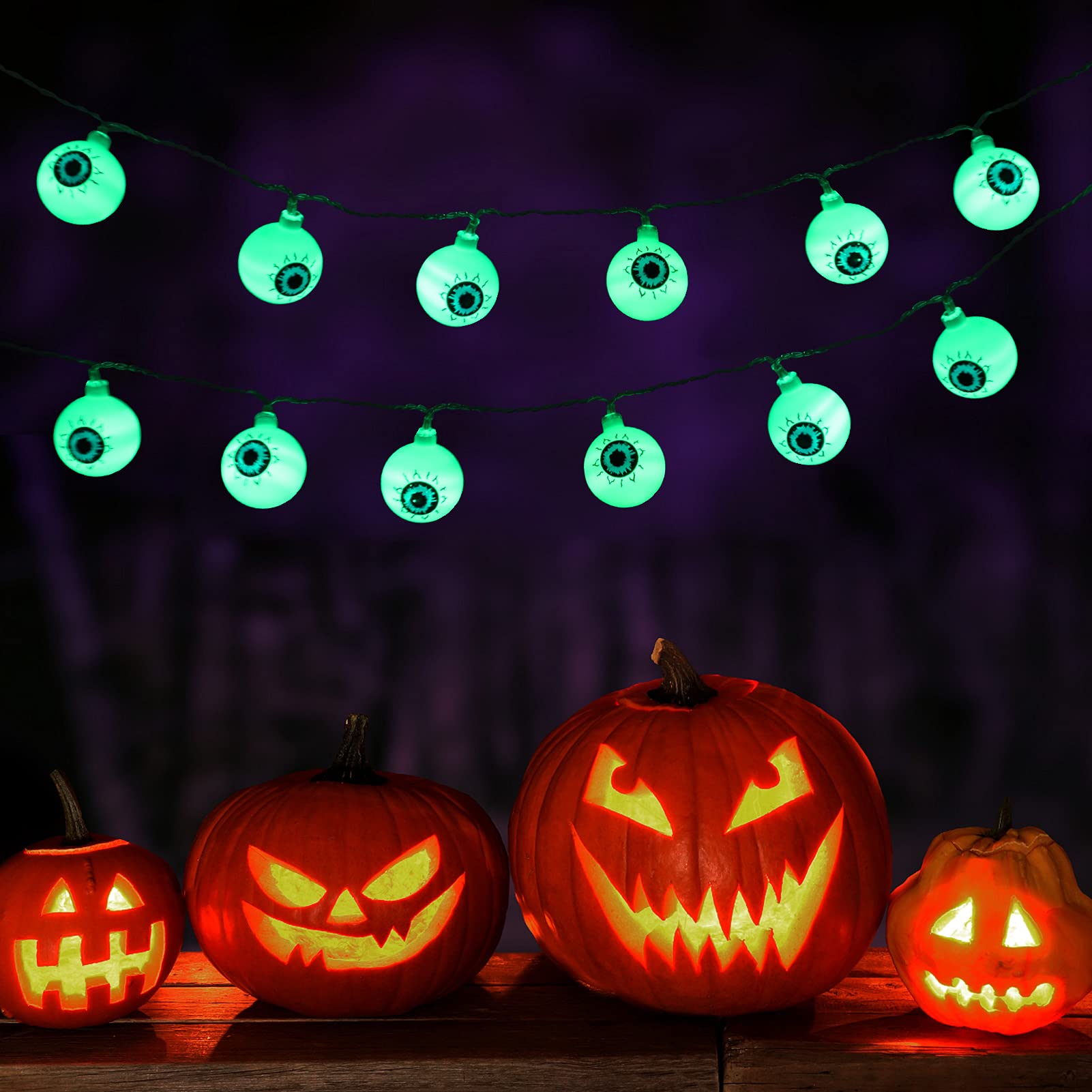 Garvee Luce LED Halloween Augapfel 5m 30 LED 8 Modi Batteria IP44 Verde Interno Esterno Festa