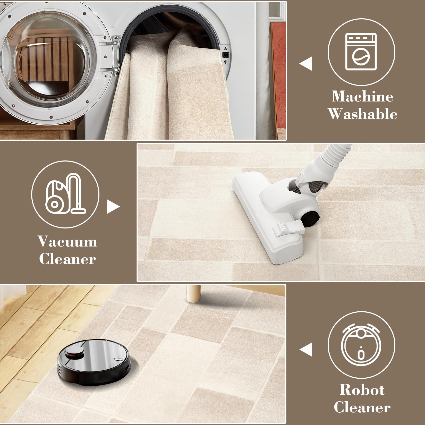 Tappeto Garvee lavabile a pelo corto 80 x 150 cm beige antiscivolo moderno per soggiorno camera da letto cucina