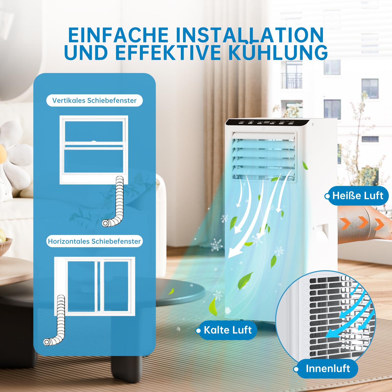 Condizionatore portatile Garvee 7000 BTU 4 in 1 Raffreddamento e deumidificazione con telecomando per camera da letto e ufficio, compatto, silenzioso, bianco