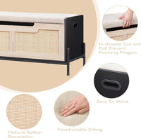 Garvee Panca Contenitore 39.4" in Rattan con Cuscino Nero e Rovere, Struttura Metallica Robusta, Maniglie Laterali Ergonomiche per Ingresso e Soggiorno