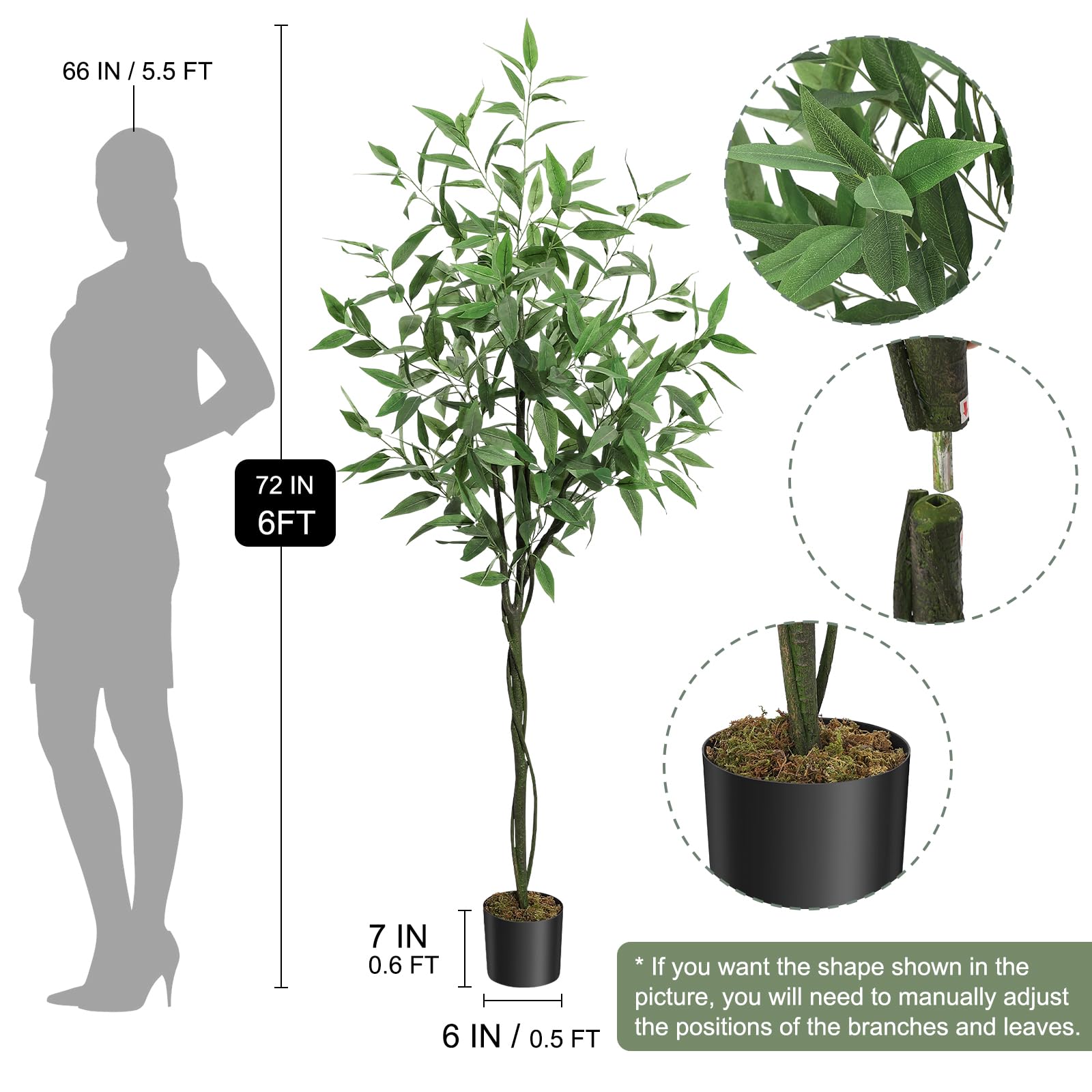 Albero di eucalipto Garvee regolabile da 6 piedi - Tronco in PE, per ufficio e casa, design realistico di pianta artificiale