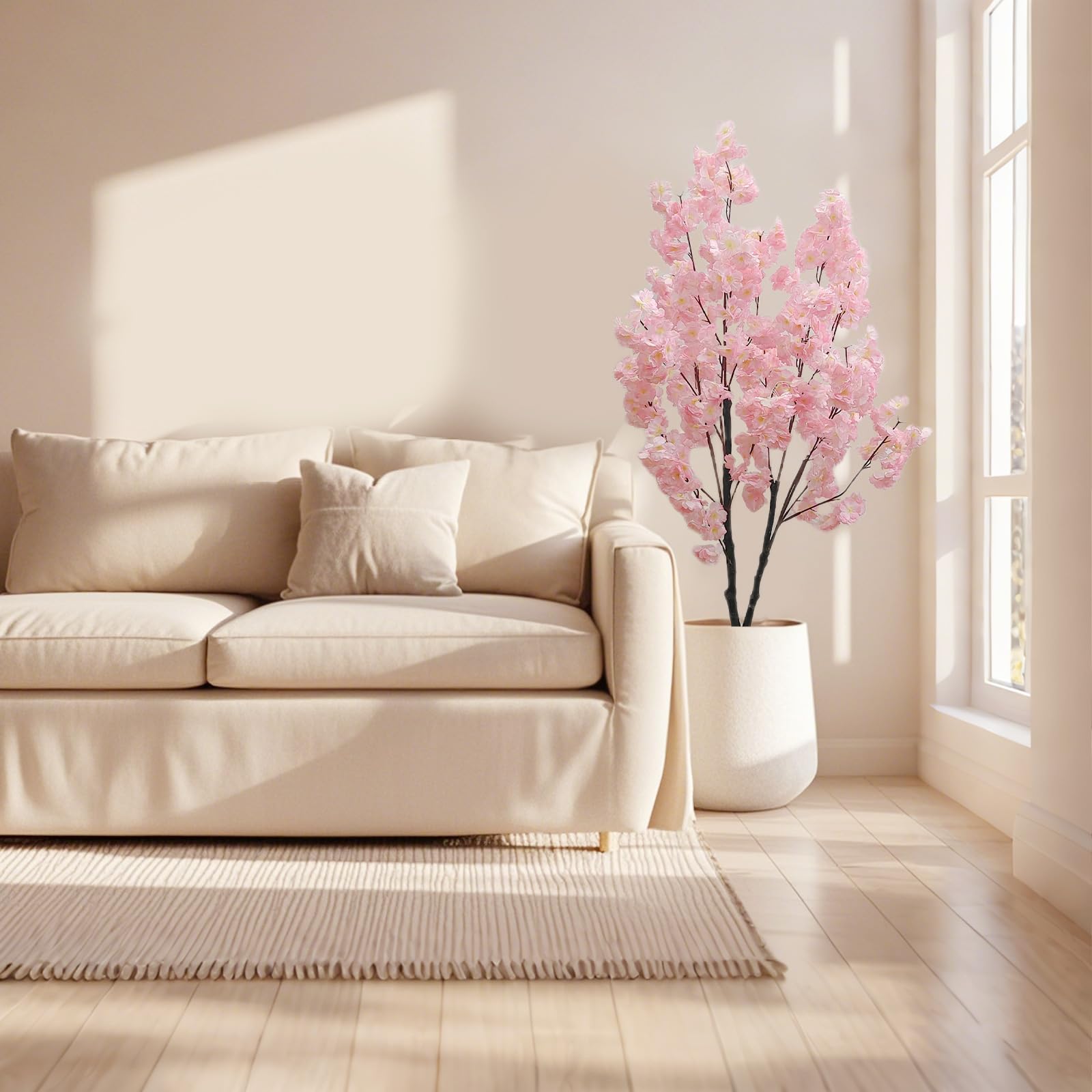 Albero di ciliegio artificiale Garvee da 4 piedi con steli regolabili e vaso di plastica per uso interno e per matrimoni, facile da curare, fiori realistici