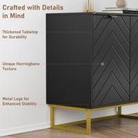 Credenza moderna Garvee da 31,5" con contenitore, motivo a spina di pesce, legno e metallo, maniglie dorate per sala da pranzo e corridoio, oro