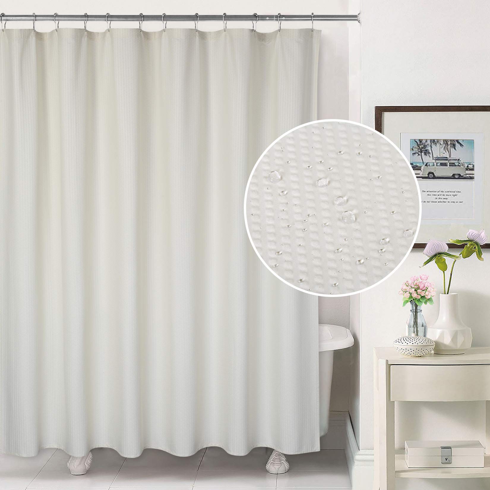 Tenda da doccia Garvee in microfibra idrorepellente con motivo in rilievo, in poliestere, color crema, 182,9 x 182,9 cm, per vasca da bagno