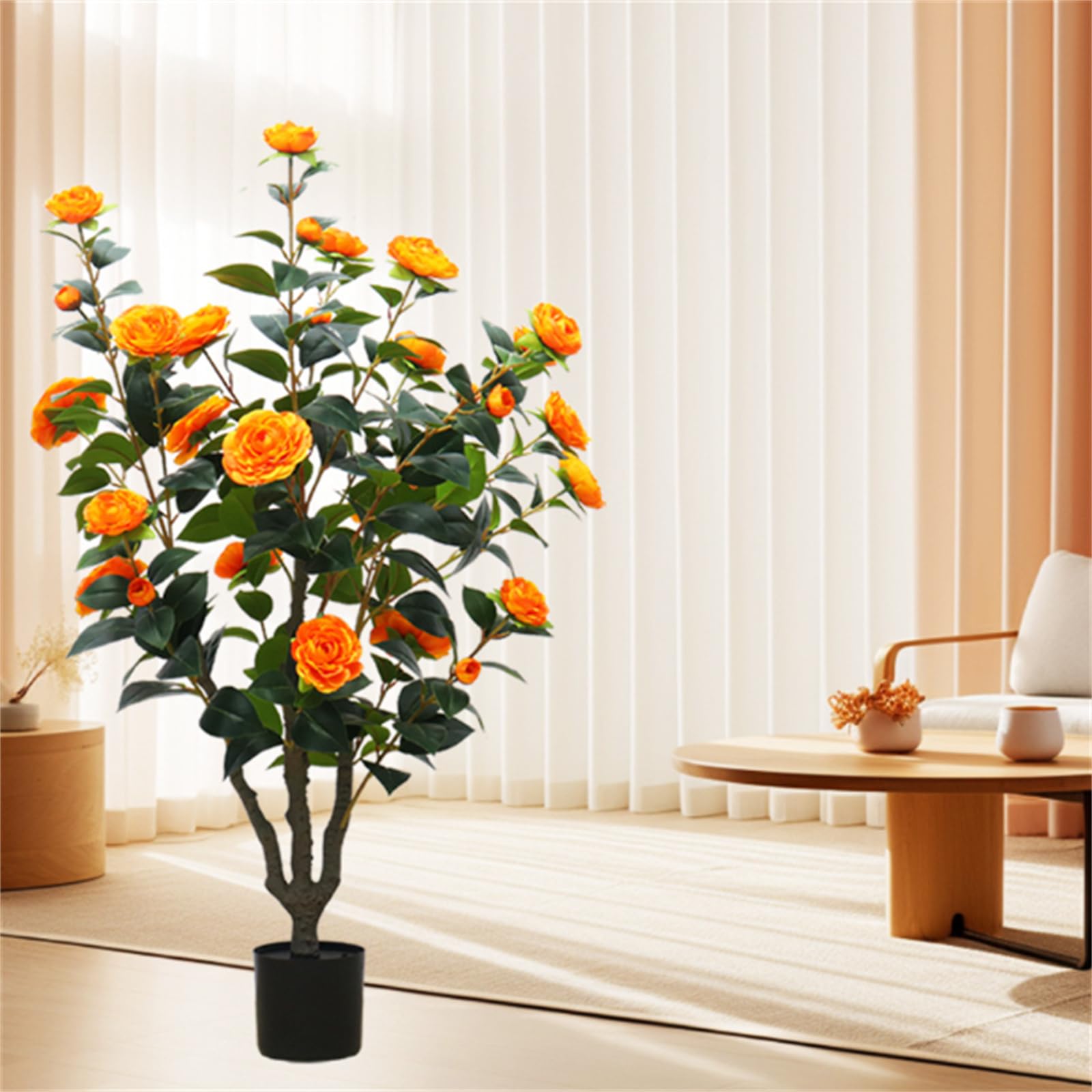 Garvee Albero di camelia artificiale 1 pezzo da 3,28 piedi con fiori realistici, resistente ai raggi UV, facile da pulire per uso interno ed esterno, verde