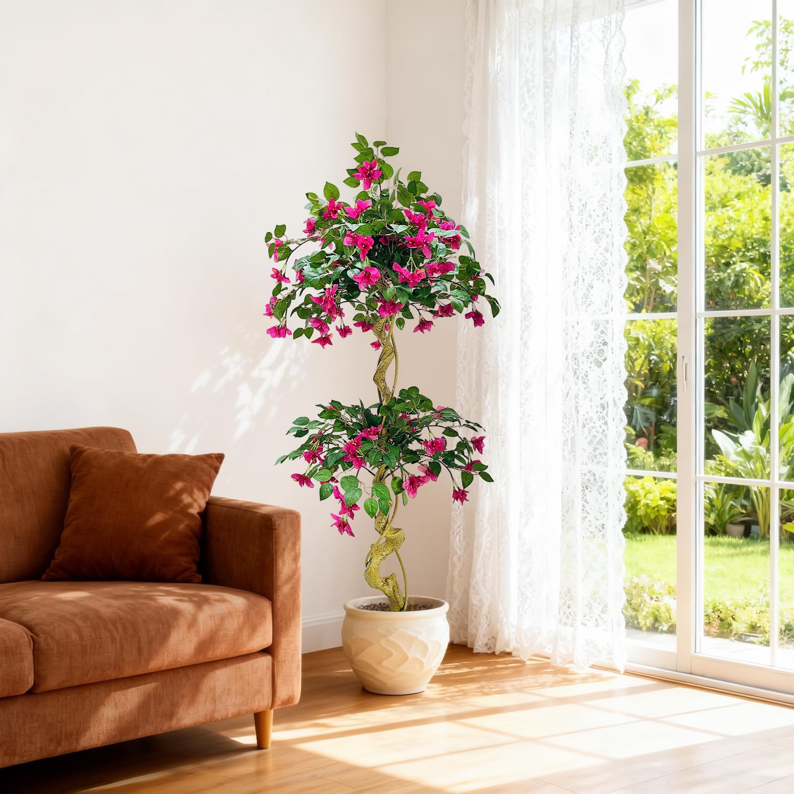 Albero di bouganville artificiale Garvee da 5 piedi con fiori rosa, seta, leggero e versatile per uso interno ed esterno