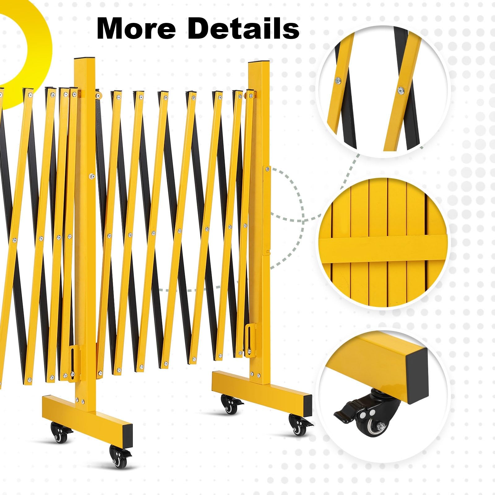 Barriera di sicurezza pieghevole ed estensibile Garvee da 16 piedi, in metallo con ruote, mobile per uso industriale e domestico, giallo/nero, salvaspazio