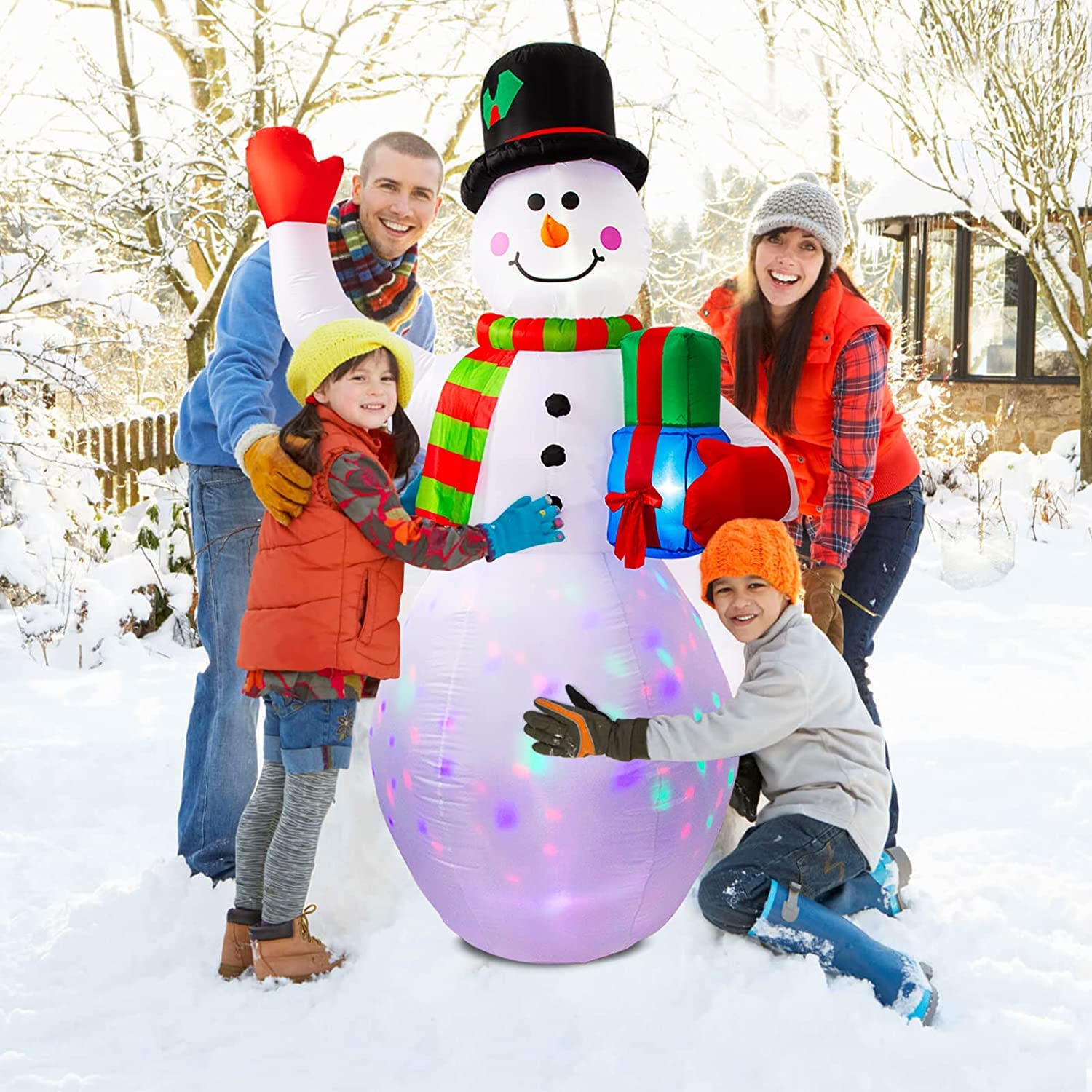 Garvee Pupazzo di neve gonfiabile 240 cm con luce rotante a LED Decorazione natalizia colorata impermeabile da giardino