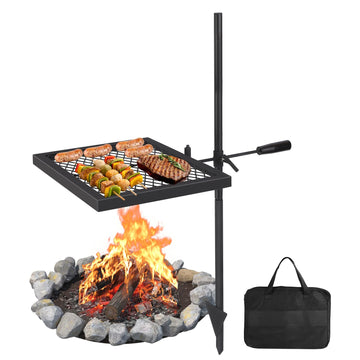 Griglia girevole per falò Garvee da 16,7'' x 12,6'' realizzata in robusto acciaio con rotazione a 360° e regolazione dell'altezza per barbecue all'aperto, picnic, giardino, nera