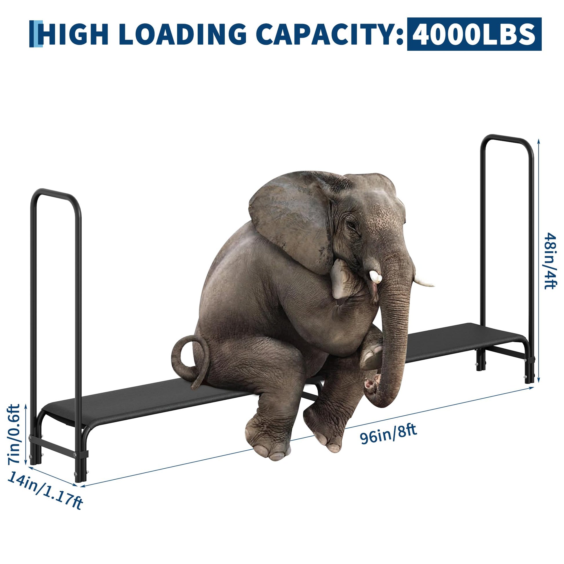 Garvee 8 piedi porta legna da ardere per impieghi gravosi, 4000 libbre, struttura in acciaio nero per giardino e patio