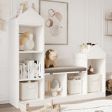 Libreria per bambini Garvee con angolo lettura, 6 ripiani, in legno, design moderno del tetto, per camerette e aule, 42,32x47,75x11,8 pollici