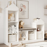 Libreria per bambini Garvee con angolo lettura, 6 ripiani, in legno, design moderno del tetto, per camerette e aule, 42,32x47,75x11,8 pollici