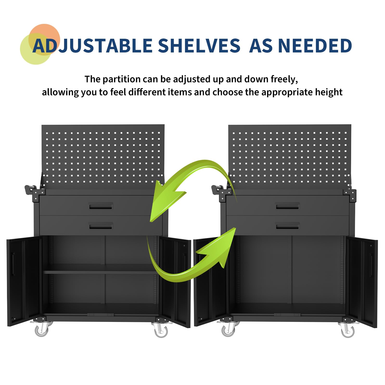 Carrello portautensili Garvee con ruote, in acciaio, 2 cassetti e pannello forato, chiudibile a chiave, per officina, 4 ruote