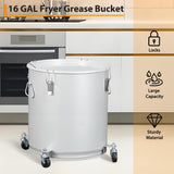 Garvee Oliera con Ruote e Coperchio Filtro Olio 60 Litri Acciaio Carbonio Rivestito per Cucina e Ristorazione 44x43x56 cm