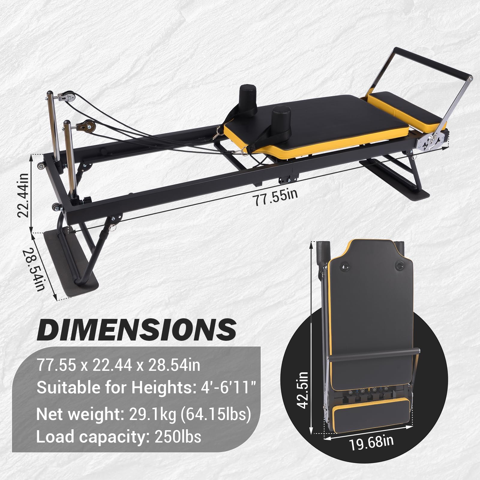 Garvee Pilates Reformer Machine con doppia resistenza, pieghevole, telaio in acciaio per allenamento a casa, salvaspazio, regolabile, nero