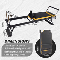 Garvee Pilates Reformer Machine con doppia resistenza, pieghevole, telaio in acciaio per allenamento a casa, salvaspazio, regolabile, nero