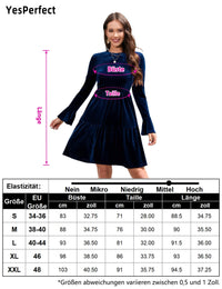 Garvee - Elegante abito invernale in velluto da donna, manica lunga, scollo rotondo, mini abito con volant, blu scuro, XL