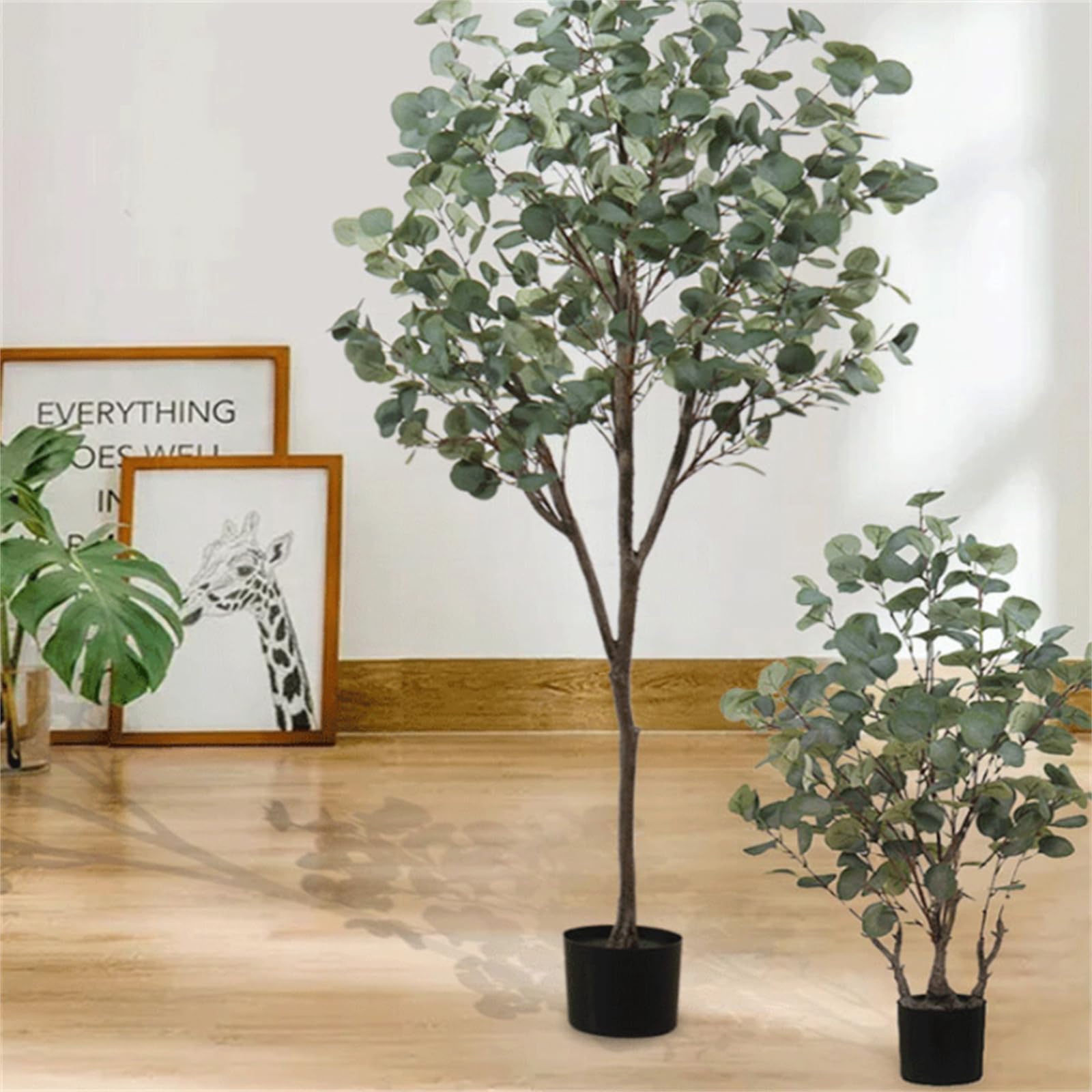 Garvee Albero Artificiale Eucalipto 6ft - Pianta Finta da Pavimento - Foglie in Seta - Vaso Nero in Plastica - 150cm - Decorazione Casa e Ufficio