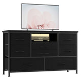 Cassettiera Garvee con 8 cassetti, 3 prese di corrente e 2 porte USB, mobile TV con luce LED per camera da letto, soggiorno, corridoio, 120 cm, nero - Nero